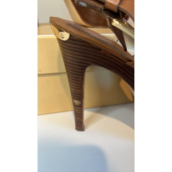 Michael Kors- Leather Carina Sling Back Peep Toe pump in "Luggage"-Size 8M - Picture 8 of 8